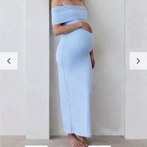 Bumpsuit “Bianca Maternity dress) Light Blue Off-Shoulder Maternity dress